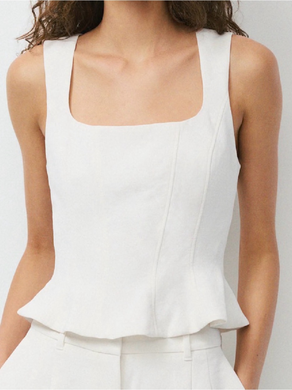 Wilfred Aritzia Rhodora Bustier Crepette White Square Neck Peplum Sleeveless Top